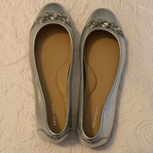 Easy Spirit Leather Metallic Silver Loafers